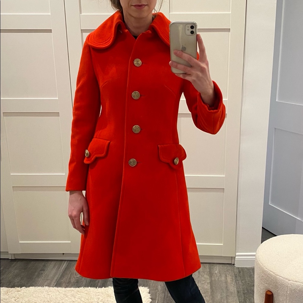 Red wool coat with collar